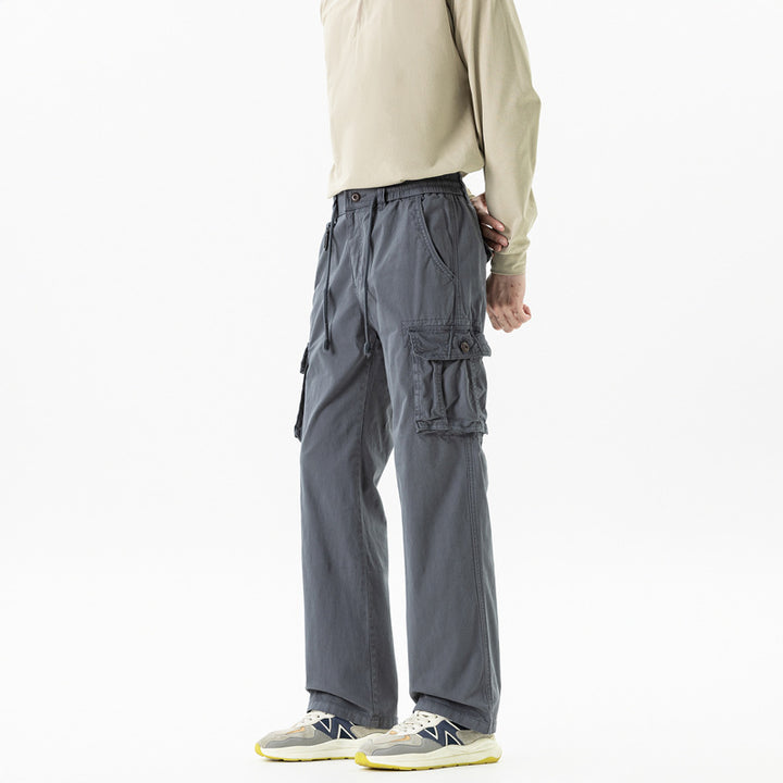 Men's military-inspired cargo pants with elastic tunnel drawstring waistband, flap and zipper pockets Mune Fashion