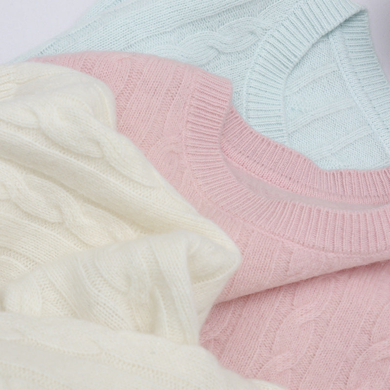 Women's fine cable knit sweater with round neckline and cashmere effect Mune Fashion