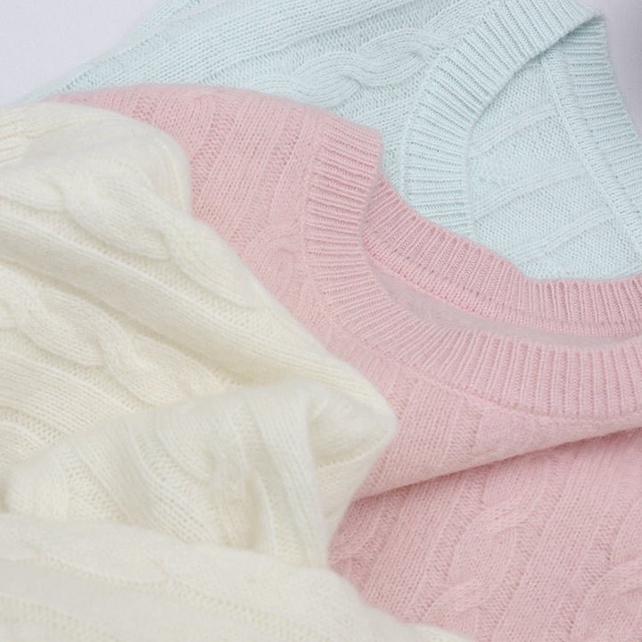 Women's fine cable knit sweater with round neckline and cashmere effect Mune Fashion
