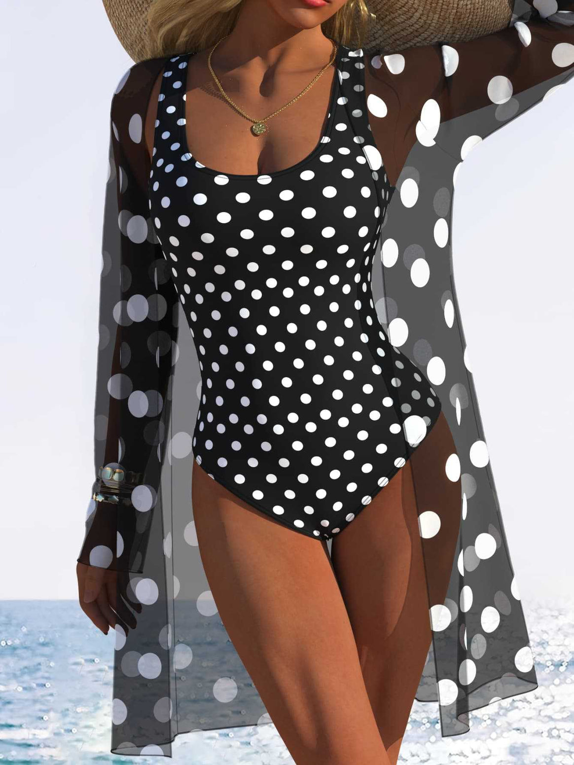 Women's Swimsuit with Transparent Cover Mune Fashion