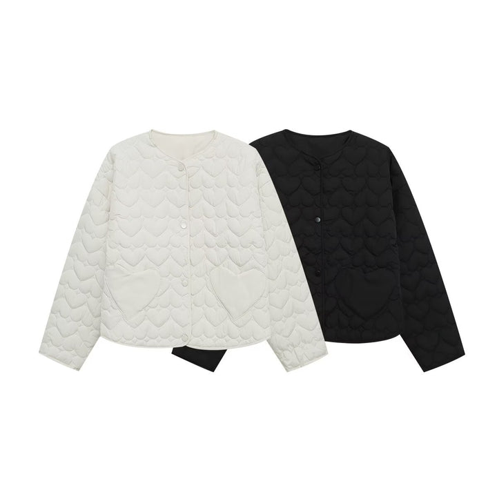 Women's short quilted jacket with heart quilting and heart pockets Mune Fashion