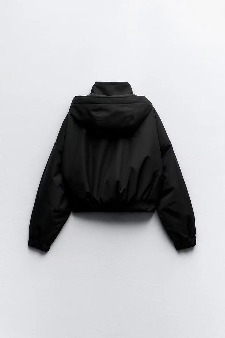 Women's short padded hooded jacket with wide boxy cut and elastic hem Mune Fashion
