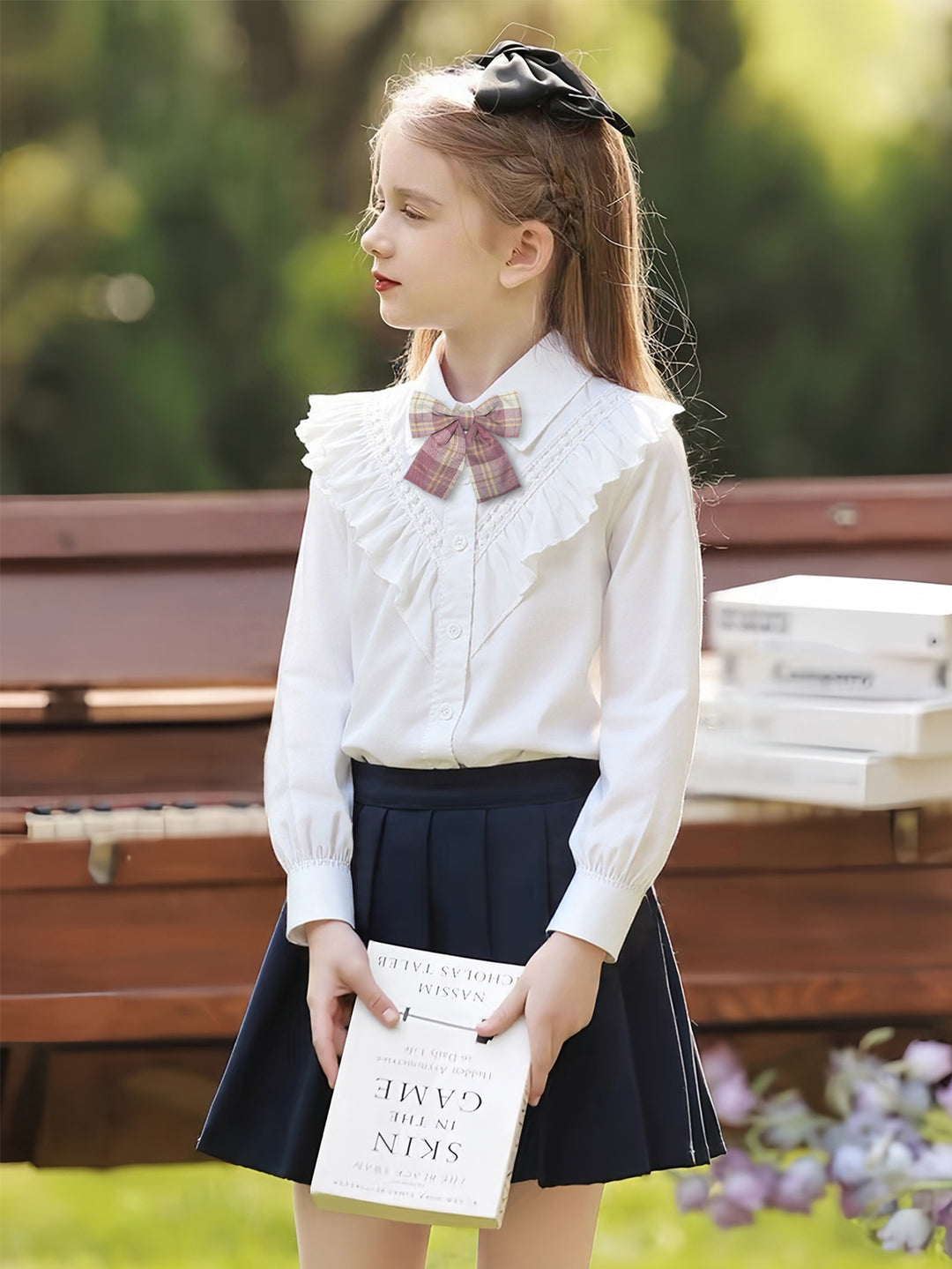 Girl's classic long sleeve shirt with ruffle detail Mune Fashion