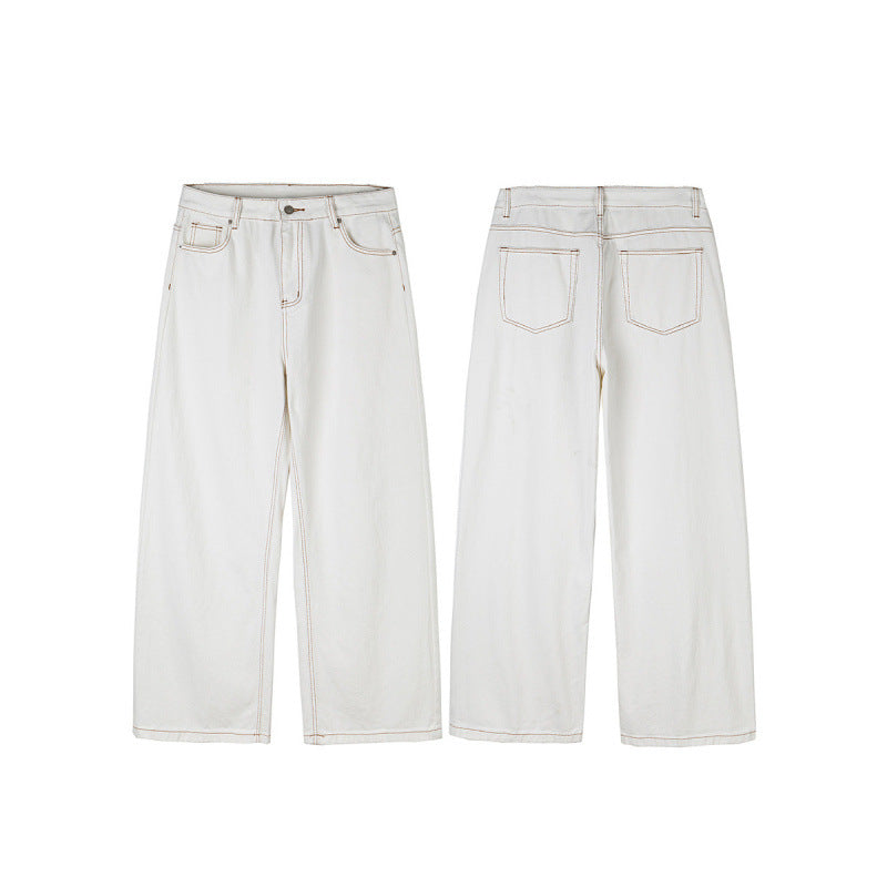 Women's Wide High-Waist Culotte Jeans with Visible Contrast Seams Mune Fashion