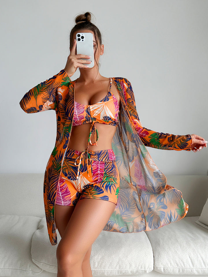 Women's bikini set with airy wrap jacket and floral pattern Mune Fashion