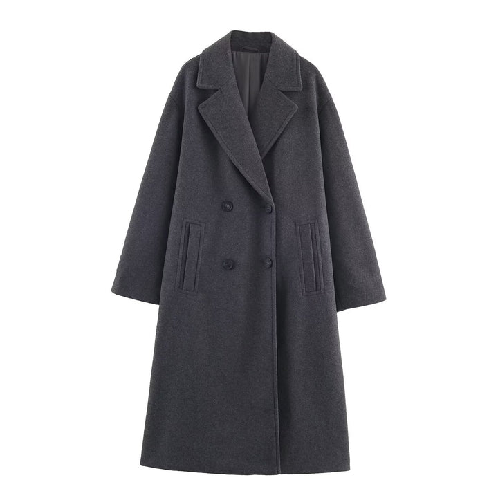 Women's Double-Breasted Oversized Coat with Notched Lapels and In-seam Pockets Mune Fashion