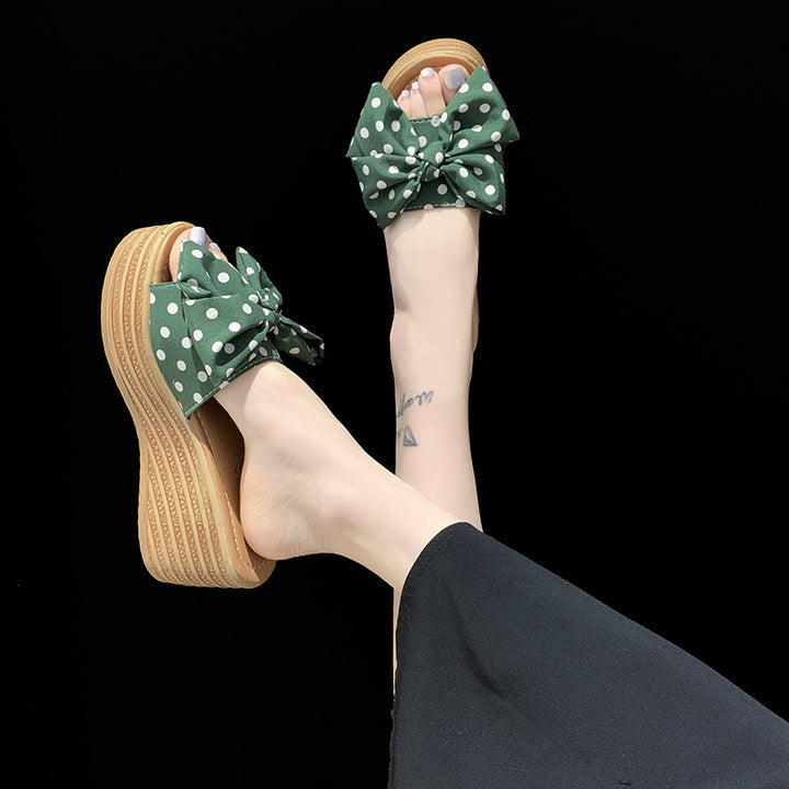 Ladies nan wedge slide with stacked platform sole, padded comfort footbed and decorative bow Mune Fashion