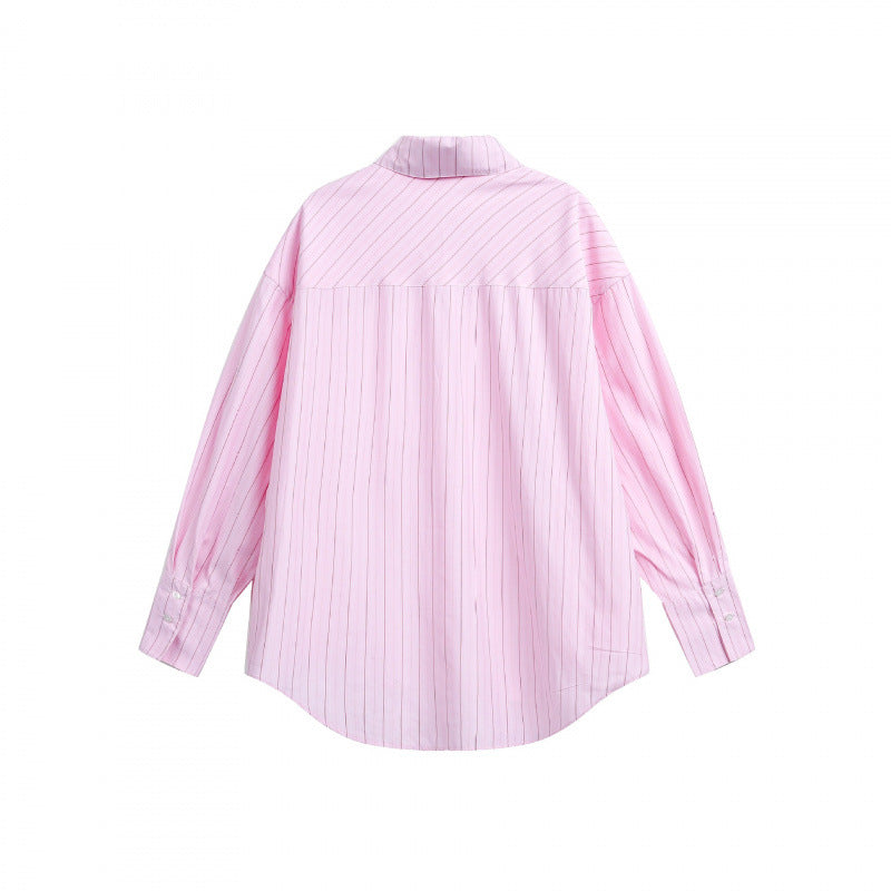 Women Loose-fitting shirt with fine striped pattern and rounded hem Mune Fashion