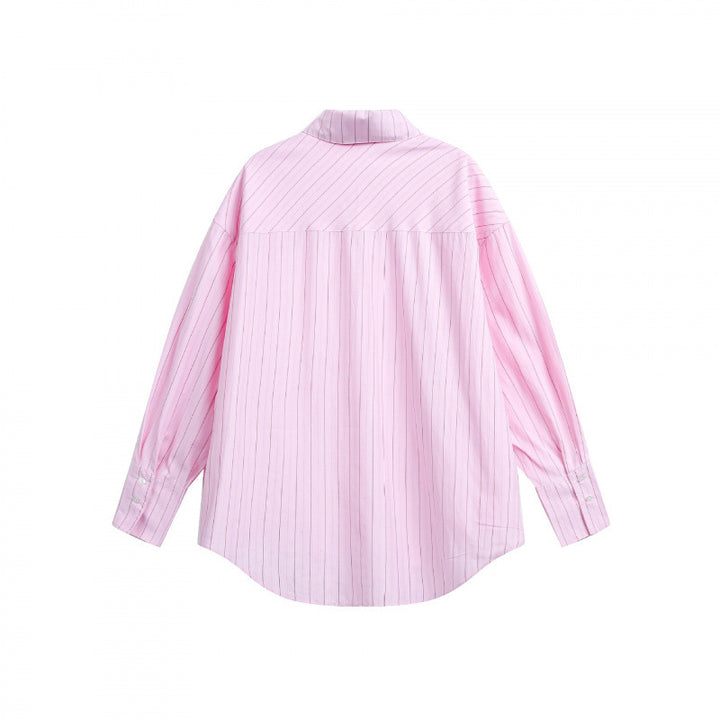 Women Loose-fitting shirt with fine striped pattern and rounded hem Mune Fashion