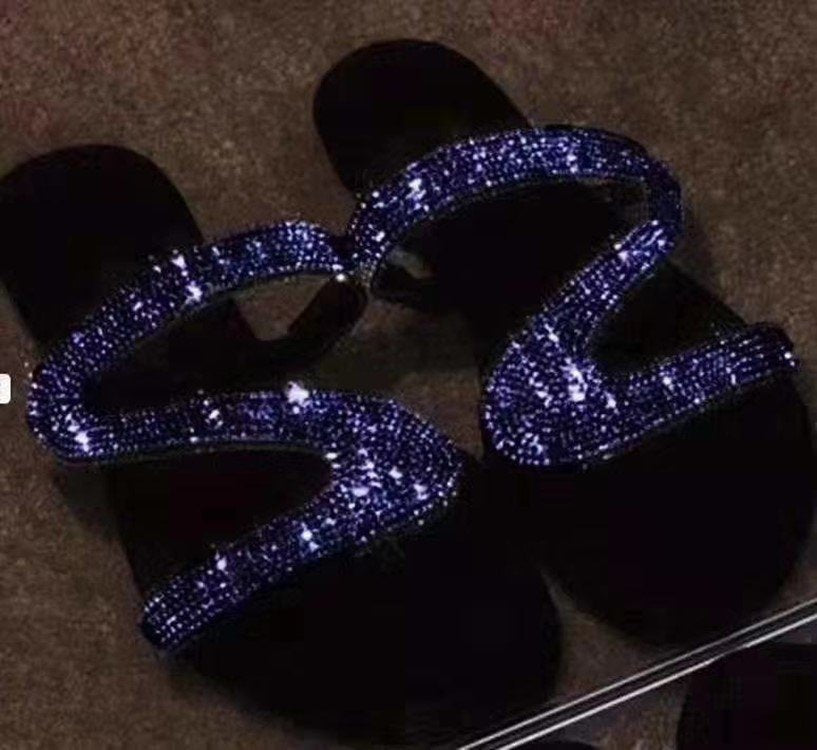 Ladies glitter sandal with curved rhinestone straps and padded comfort footbed Mune Fashion