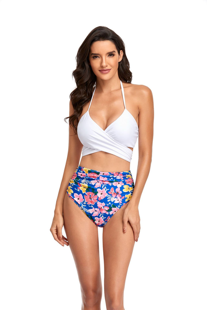 Women's High-Cut Bikini with Wrap Top and Floral Patterns Mune Fashion