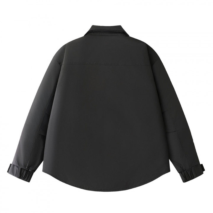 Men's Padded Shirt Jacket with Curved Hem, Zip Pockets, and Snap Placket Mune Fashion