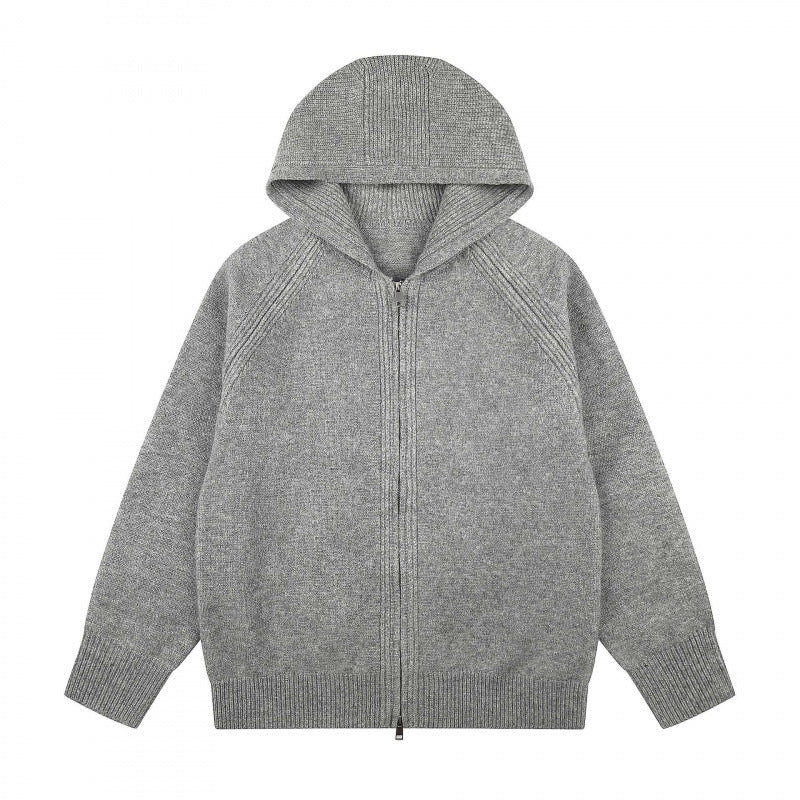 Unisex Wide-Cut Hooded Knit Cardigan with Full Zip and Raglan Sleeves Mune Fashion