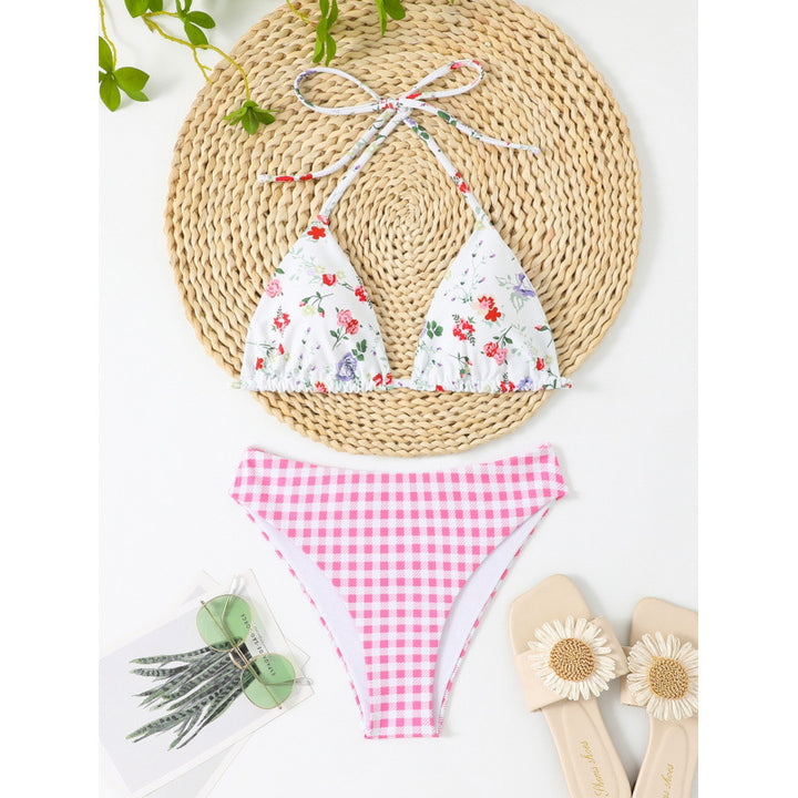 Women's bikini set with floral top and checked bottom Mune Fashion