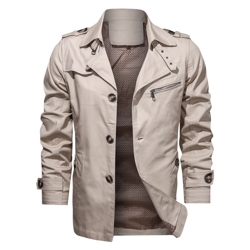 Men's Short Trench Coat in Utility Field Style with Stand-Up Collar and Zip Breast Pocket Mune Fashion