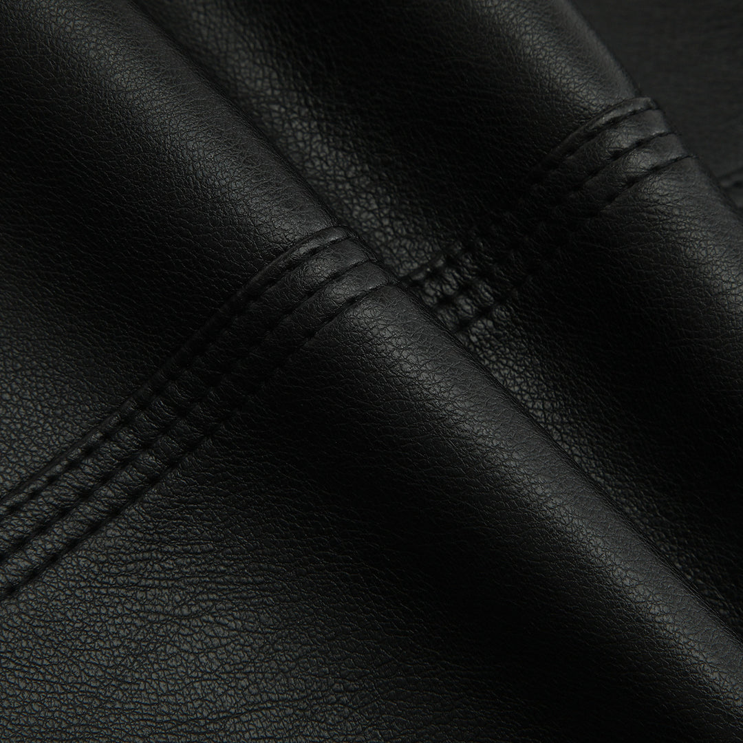 Women Tailored Biker Leather Jacket with Quilted Shoulders Mune Fashion