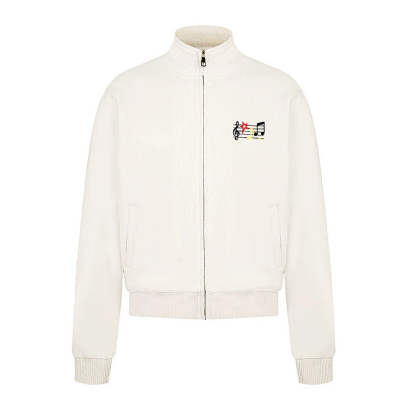 Women’s cropped stand-up collar sweat jacket with note and star embroidery Mune Fashion