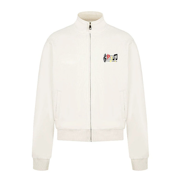 Women’s cropped stand-up collar sweat jacket with note and star embroidery Mune Fashion
