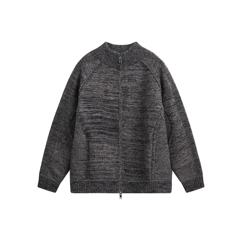 Unisex Thick Knit Zip Jacket with High Stand-Up Collar and Two-Way Zipper Mune Fashion