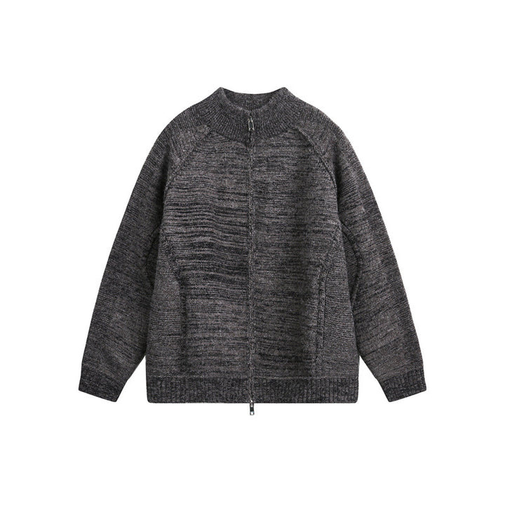 Unisex Thick Knit Zip Jacket with High Stand-Up Collar and Two-Way Zipper Mune Fashion