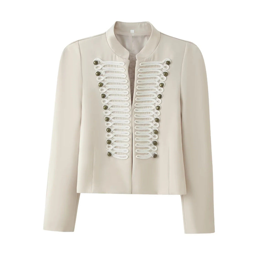 Ladies short jacket in hussar-inspired design with stand-up collar and decorative cords Mune Fashion