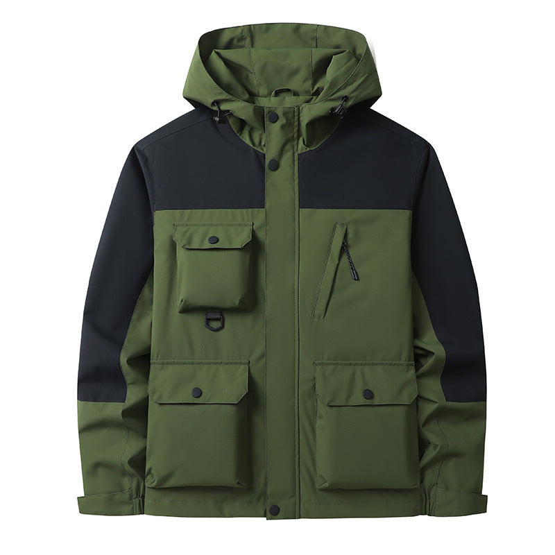 Men's Technical Utility Field Jacket with Hood, Multiple Pockets and Wind-Resistant Shell Mune Fashion