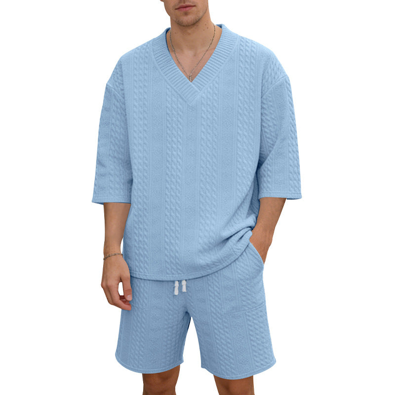 Unisex casual lounge set with V-neck top and drawstring shorts Mune Fashion