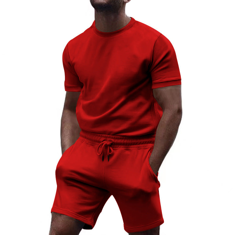 Men's minimalist jersey ensemble with comfortable round neck shirt and elastic drawstring shorts Mune Fashion