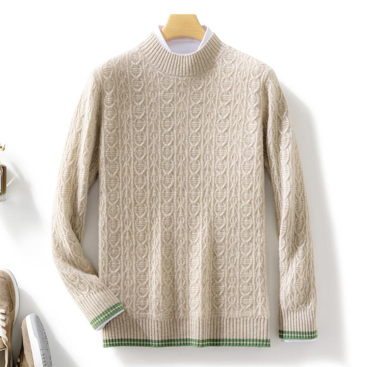 Women fine-knit pullover with cable pattern, short stand-up collar and ribbed finishes Mune Fashion