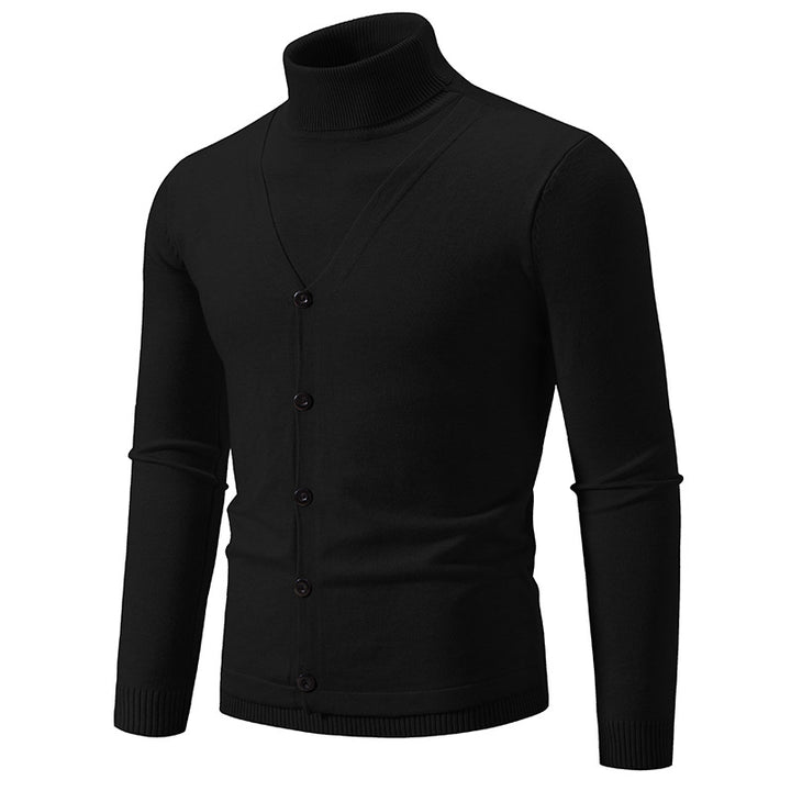 Men's Fine Turtleneck Sweater with Decorative Button Placket and Slim Silhouette Mune Fashion