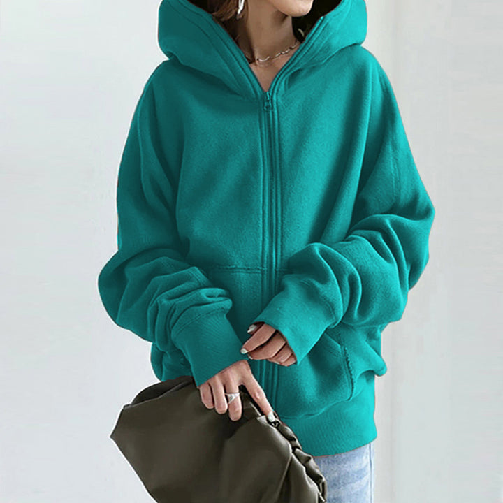 Women's oversized zip-up hoodie with kangaroo pocket made of fluffy fleece Mune Fashion