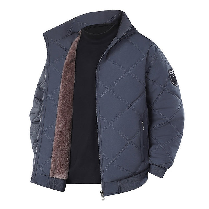 Men's quilted bomber jacket with teddy fur lining, stand-up collar & zipper Mune Fashion