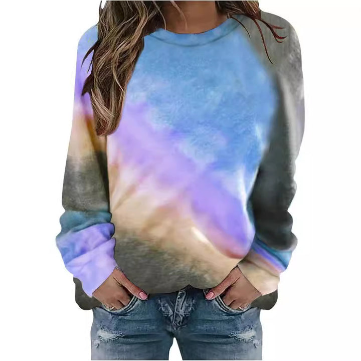 Women's Oversize Batik Sweatshirt with Round Neck and Soft Ribbed Cuffs Mune Fashion