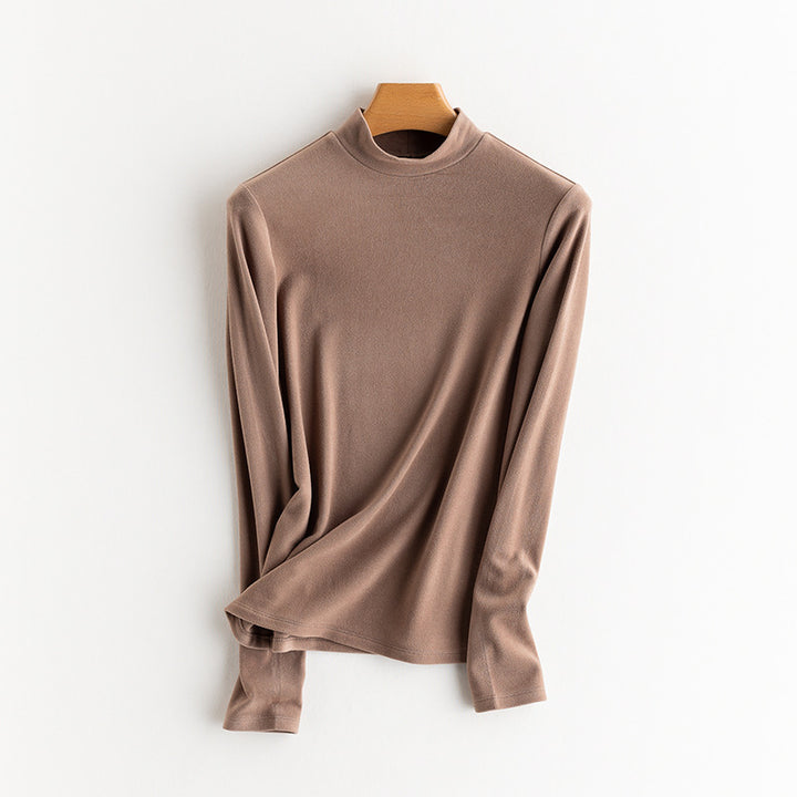 Ladies Fine Long Sleeve Shirt with Stand-up Collar made of Stretch Jersey, Body-hugging Silhouette Mune Fashion