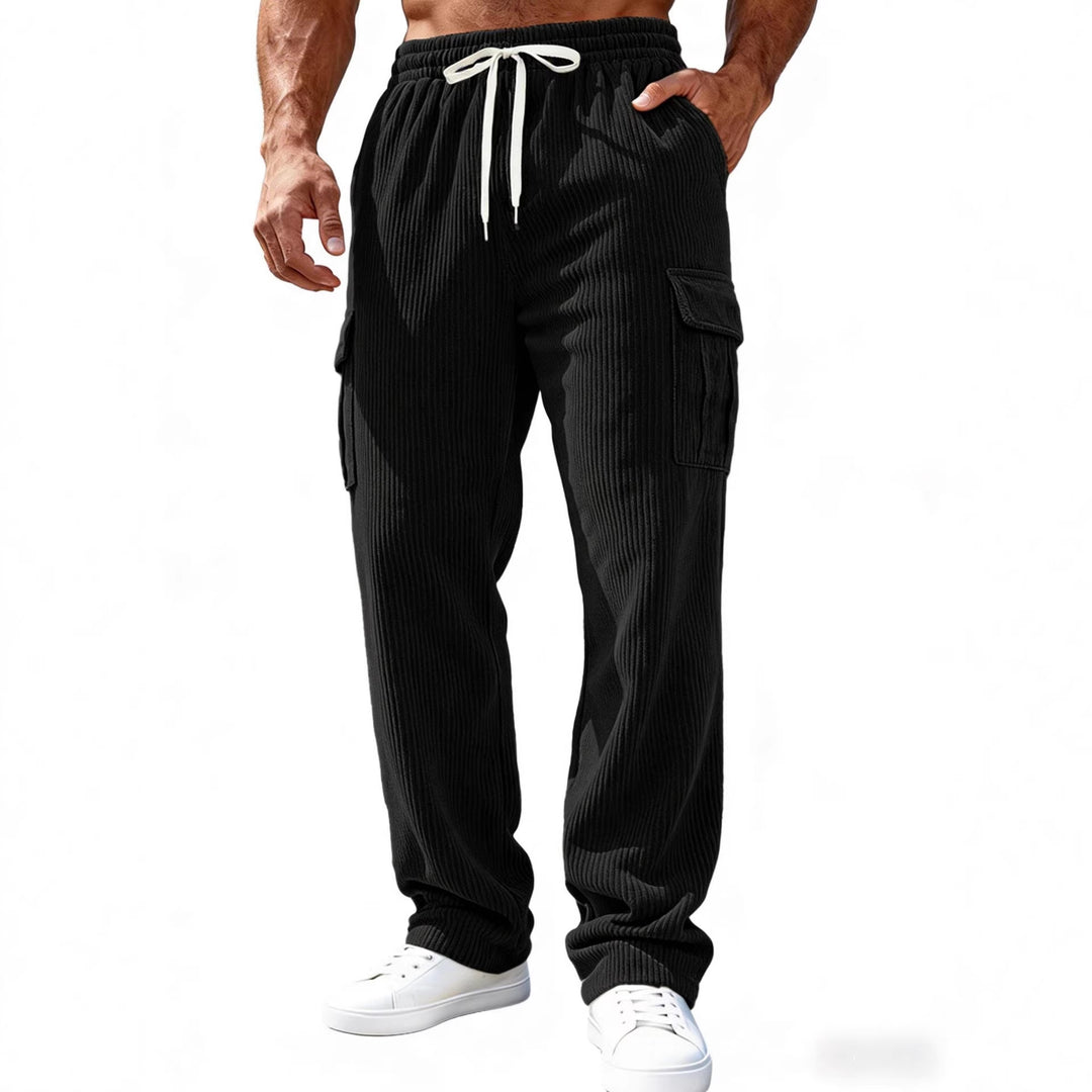Men Ribbed Cargo Sweatpants with Drawstring and Elastic Waistband Mune Fashion