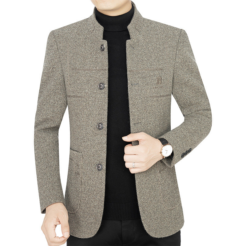 Men's Short Coat Blazer with Stand Collar and Decorative Stitching Mune Fashion