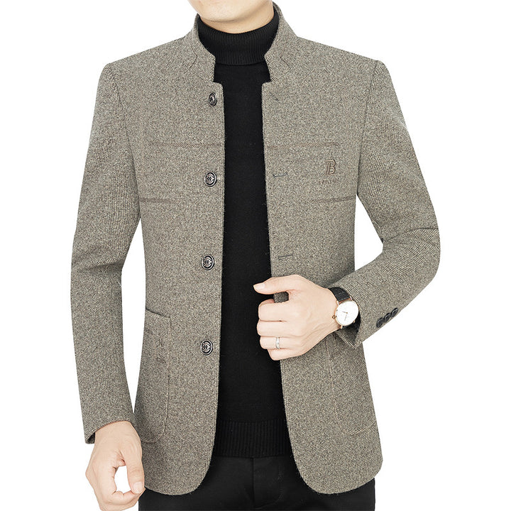 Men's Short Coat Blazer with Stand Collar and Decorative Stitching Mune Fashion