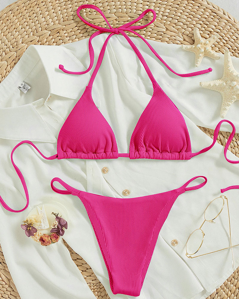 Women's triangle bikini with adjustable ties and stylish ribbed design Mune Fashion