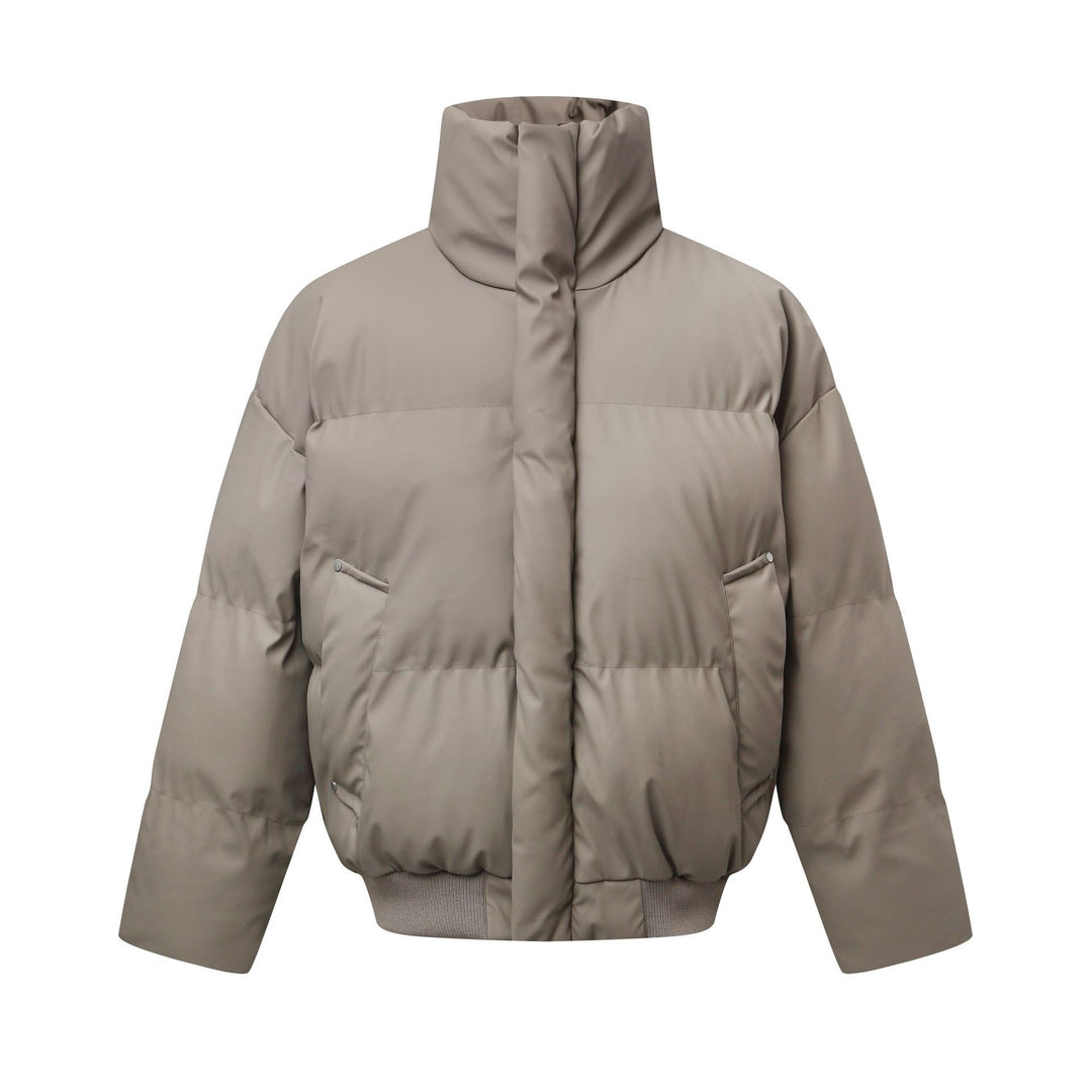 Women's Short Cut Quilted Winter Parka with High Stand Collar and Ribbed Hem Mune Fashion