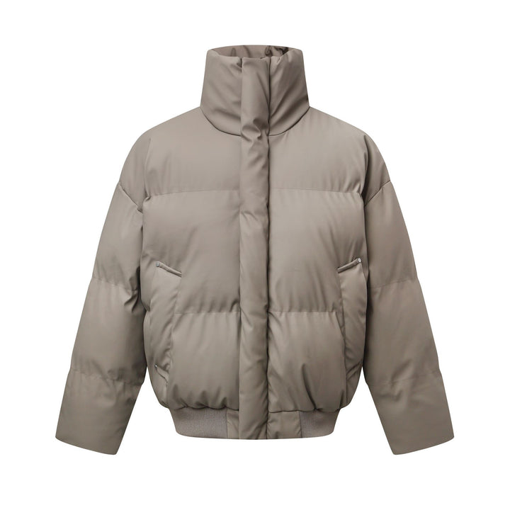 Women's Short Cut Quilted Winter Parka with High Stand Collar and Ribbed Hem Mune Fashion