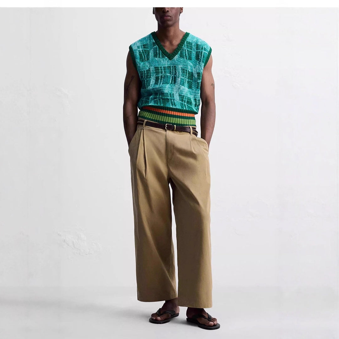 Men's wide pleated chino pants with high waistband and cropped leg Mune Fashion