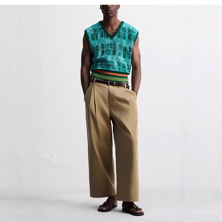 Men's wide pleated chino pants with high waistband and cropped leg Mune Fashion