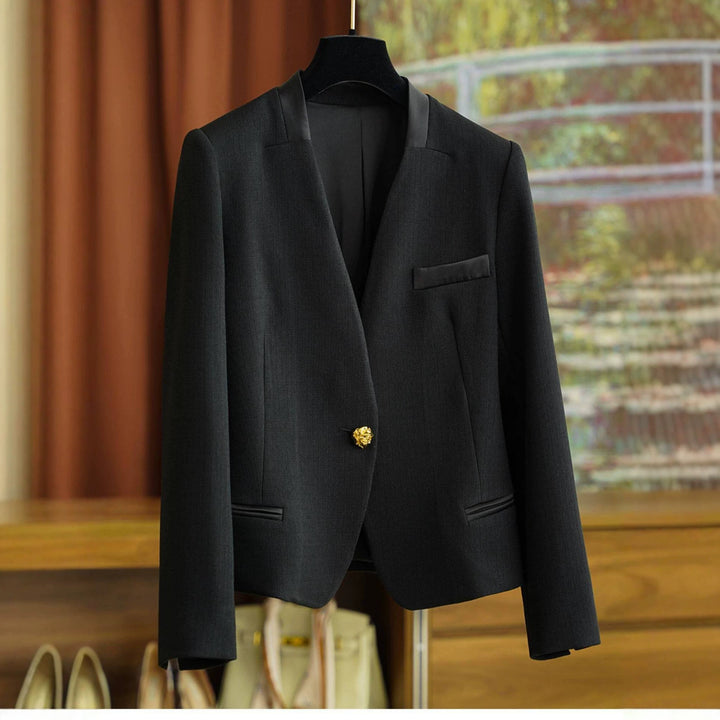 Women's Classic Blazer with Shiny Button Mune Fashion