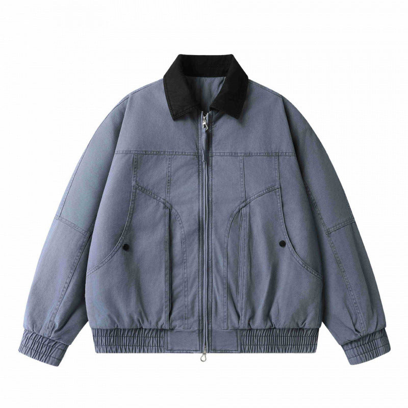 Men's Loose-Fit Worker Bomber Jacket made of Cotton Canvas with Contrast Collar and Drawstring Hem Mune Fashion