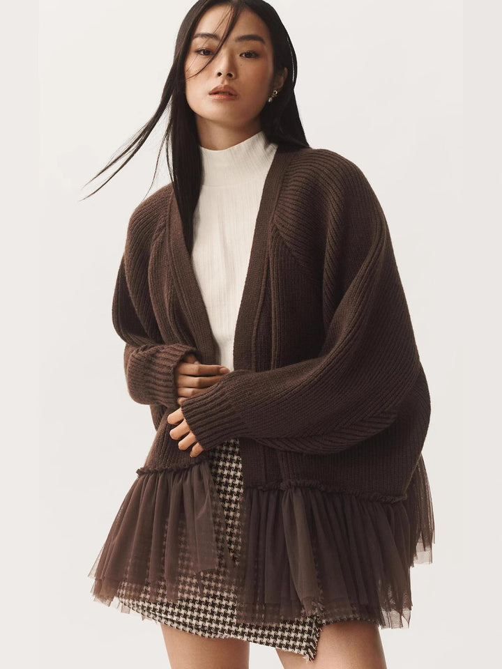 Women's Fashion Knit Sweater with Tulle Details