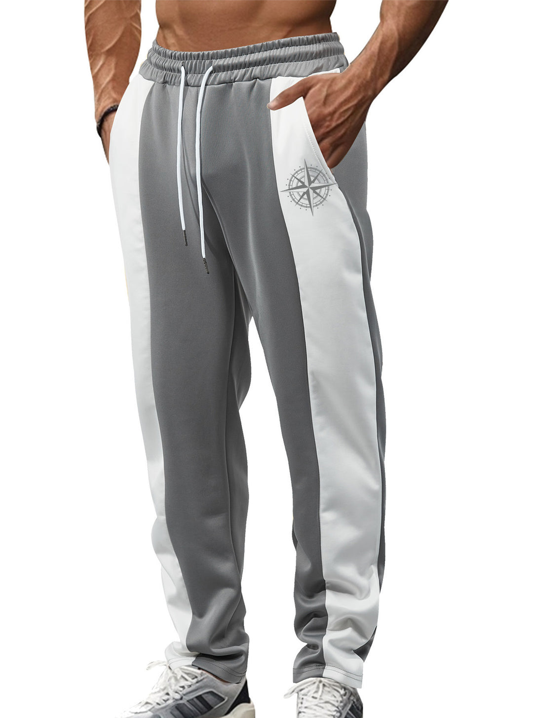 Men's sporty track pants with side contrast stripes, elastic waistband, drawstring, and deer embroidery Mune Fashion