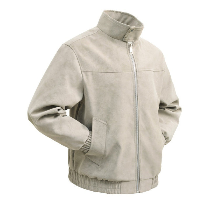 Men's short velour imitation blouson with high stand-up collar, metal zipper, and elastic hem Mune Fashion