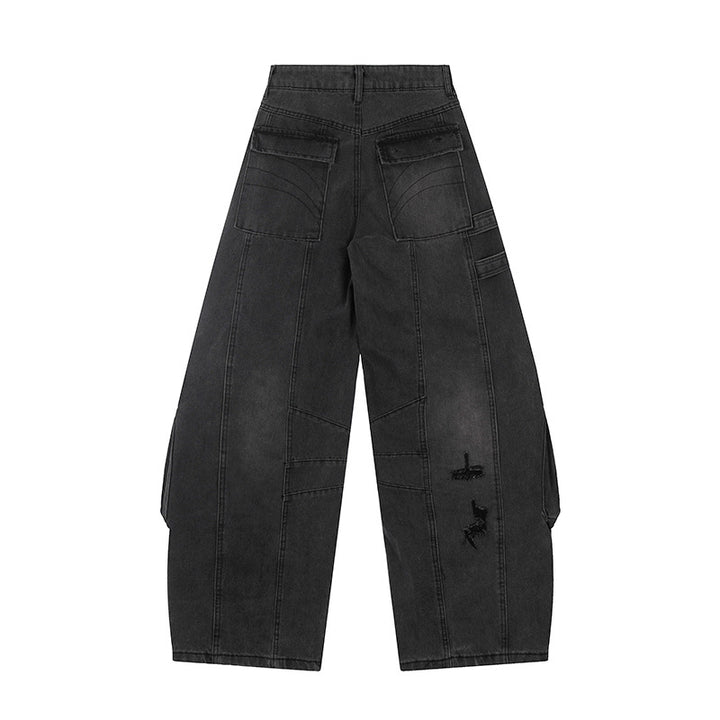 Women's wide jeans cargo culotte with tactical pockets, belt applications and used details Mune Fashion