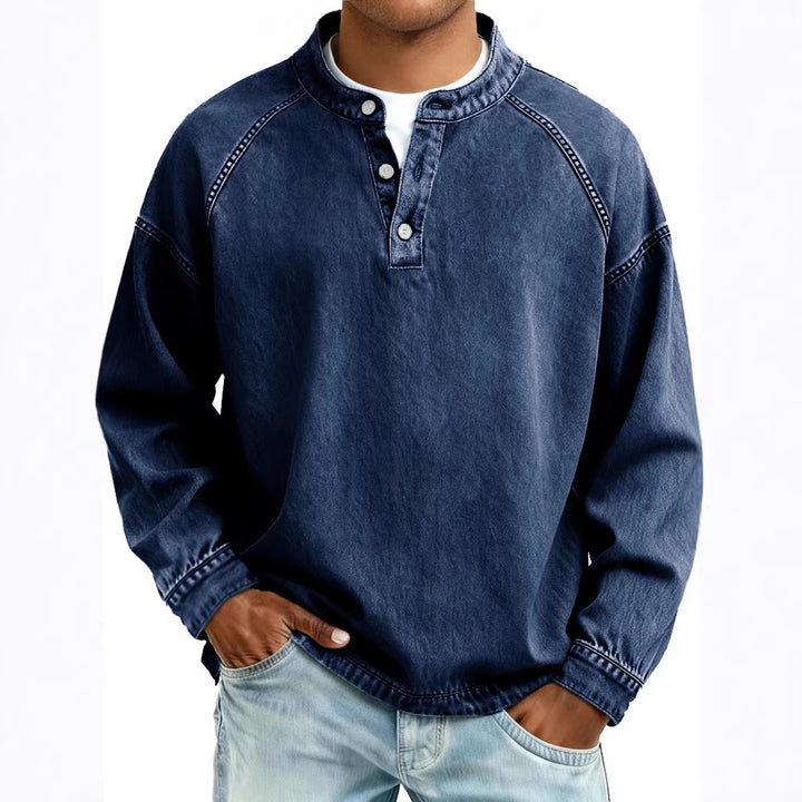 Men's faded Henley shirt with stand-up collar, loose fit and button placket Mune Fashion