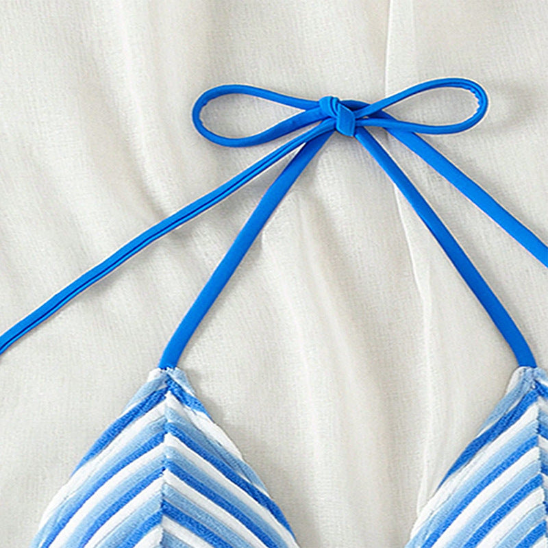 Ladies triangle bikini top with playful striped pattern and adjustable straps Mune Fashion